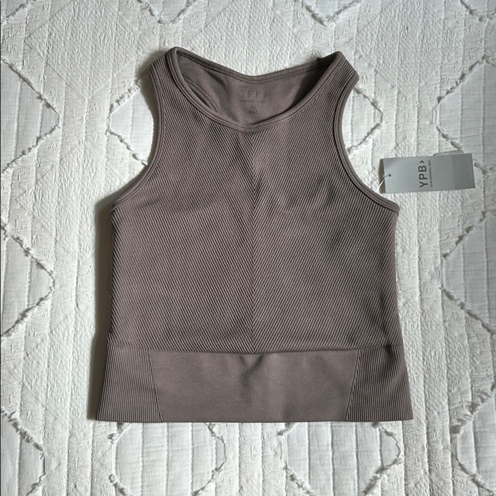Brownish Grey Cropped Workout Top (xs)